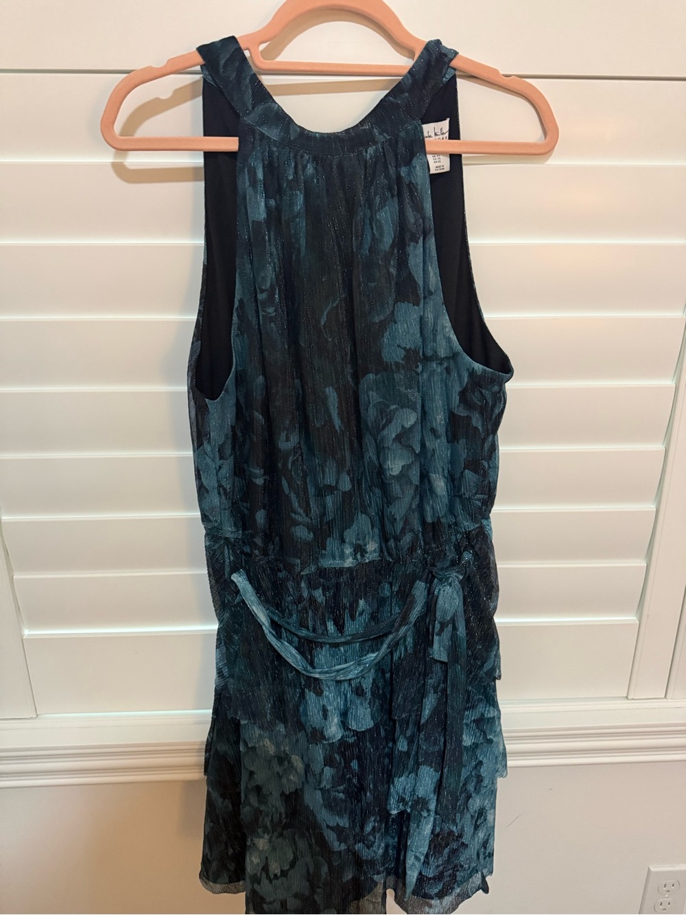 Teal Floral Sleeveless Mini Dress with Tie Waist